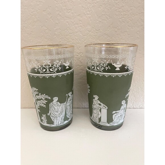 2 Vintage Wedgwood Wedgewood Jasperware Hellenic Jeanette Green Greek Glasses - Picture 1 of 4